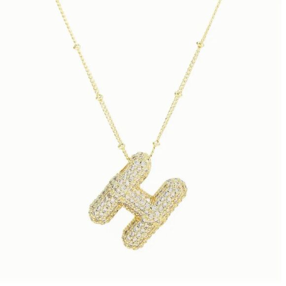 Golden Dainty Bubble Letter 26 A-Z Letter Necklace - Picture 1 of 4